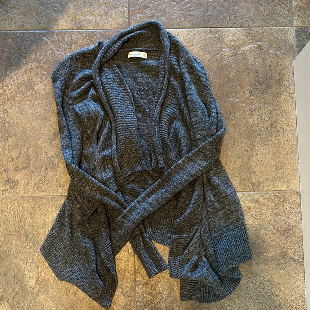 Abercrombie & Fitch Gray Cardigan Sweater with Waterfall Collar